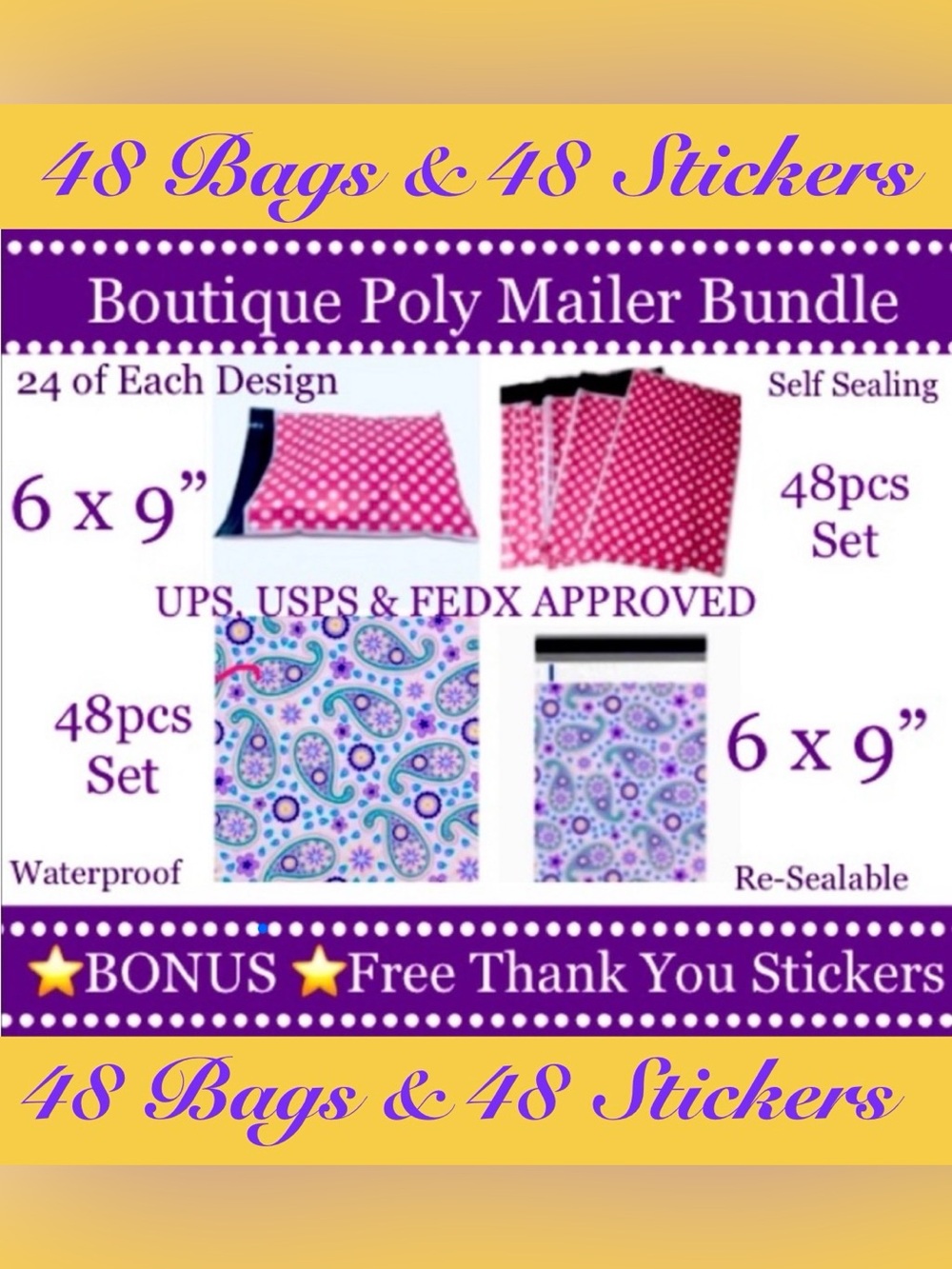 48pcs 6x9’ Mix ~ Poly mailer Bags 🌿🆕🌿
~BONUS⭐️48ct Free Thank You Stickers